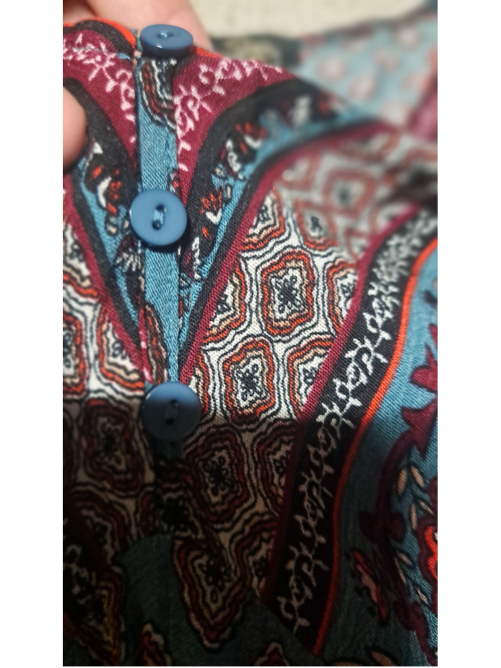 788 - Suzanne Betro XL Teal Boho Paisley Bell Sleeve Tunic Dress - Picture 7 of 8